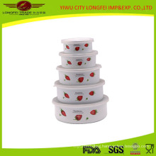 High Quality 5PCS Enamel Salad Bowl with Plastic Lid